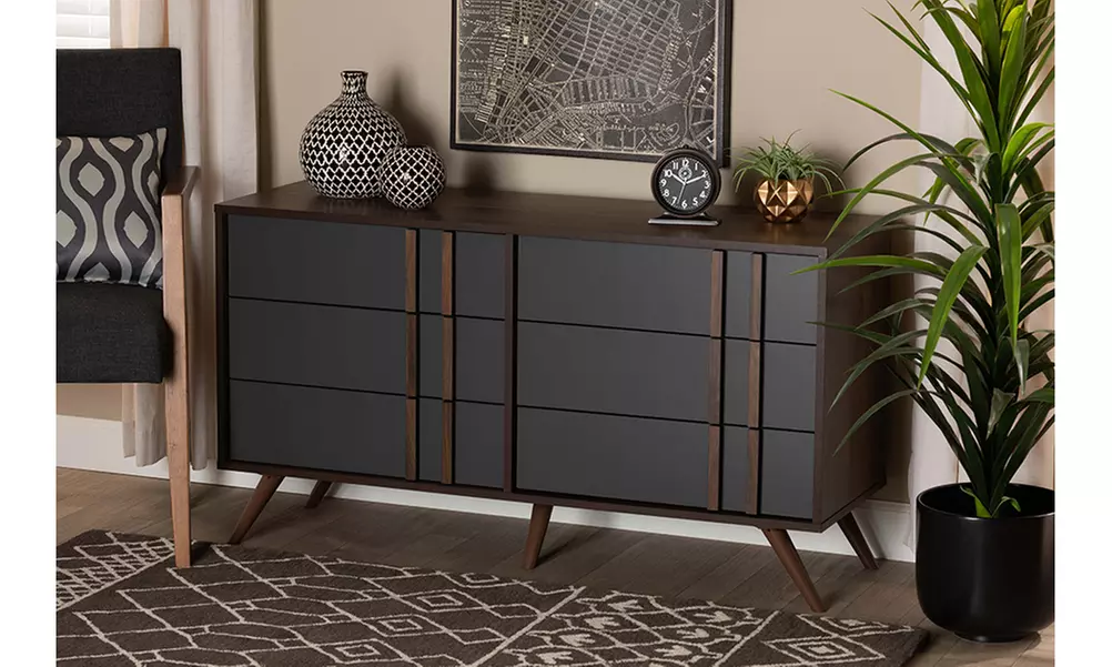 Naoki Two-Tone Grey and Walnut Wood Bedroom Chest and Dresser - Primary Image