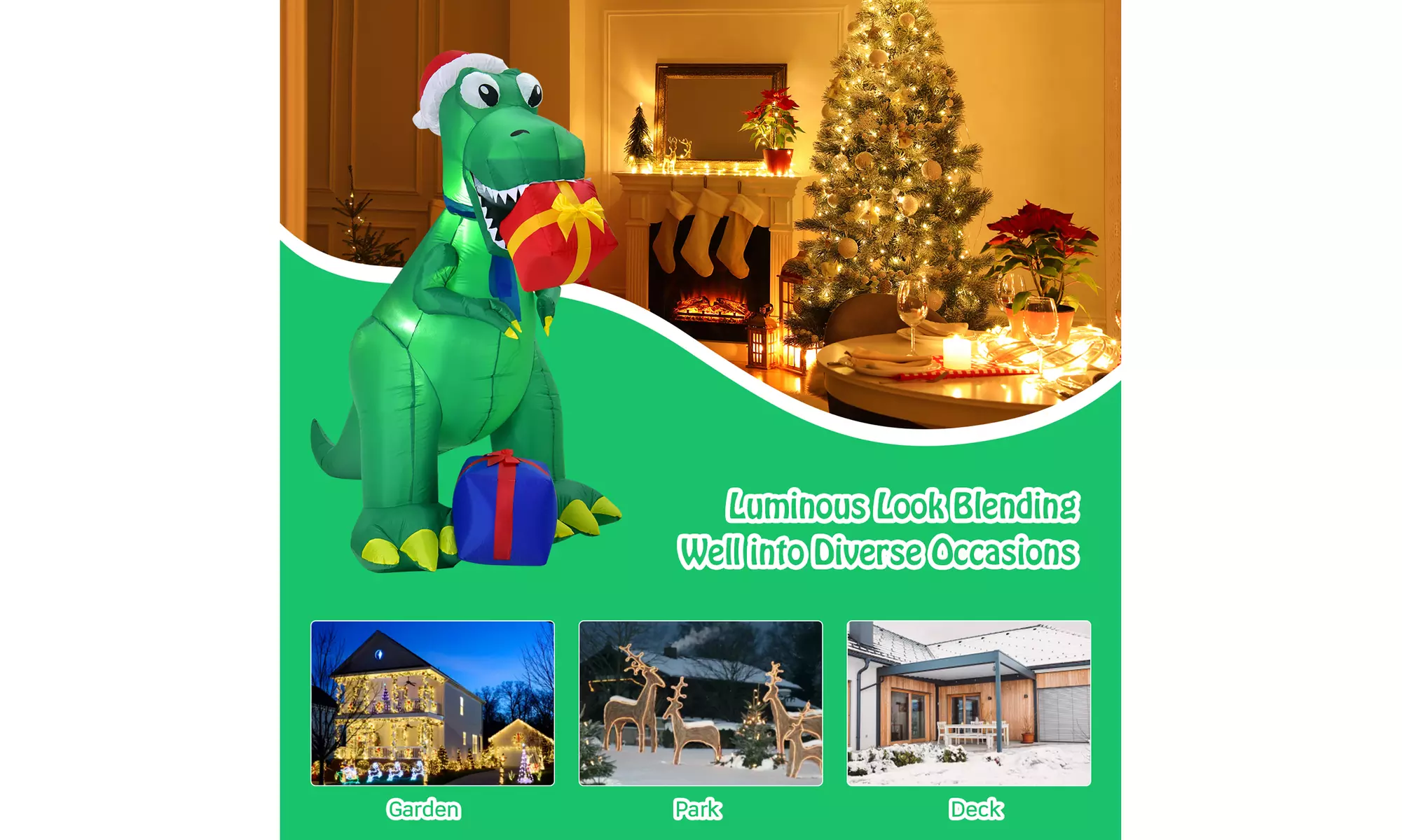Costway 6Ft Christmas Inflatable Dinosaur Indoor & Outdoor Christmas Decoration