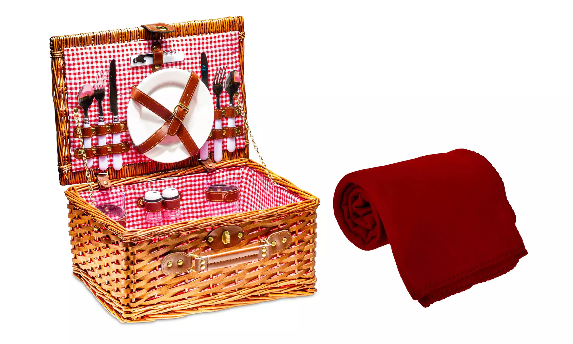 Wicker Picnic Basket Set - Picnic Hamper Set - Willow Picnic Tote  - Primary Image