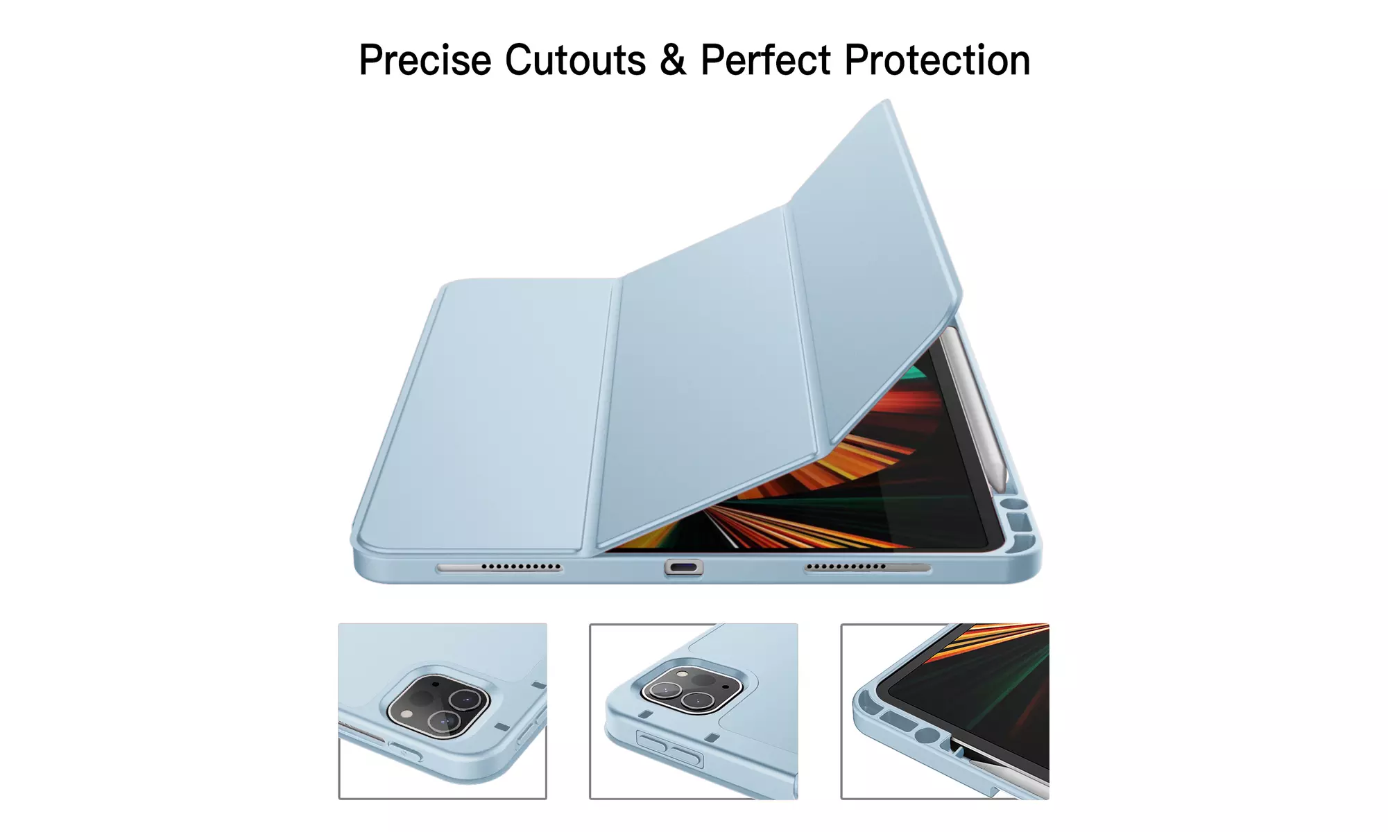 iPad Pro 12.9'' (2022/2021) Case with Pencil Holder, Support 2nd Pencil Charging