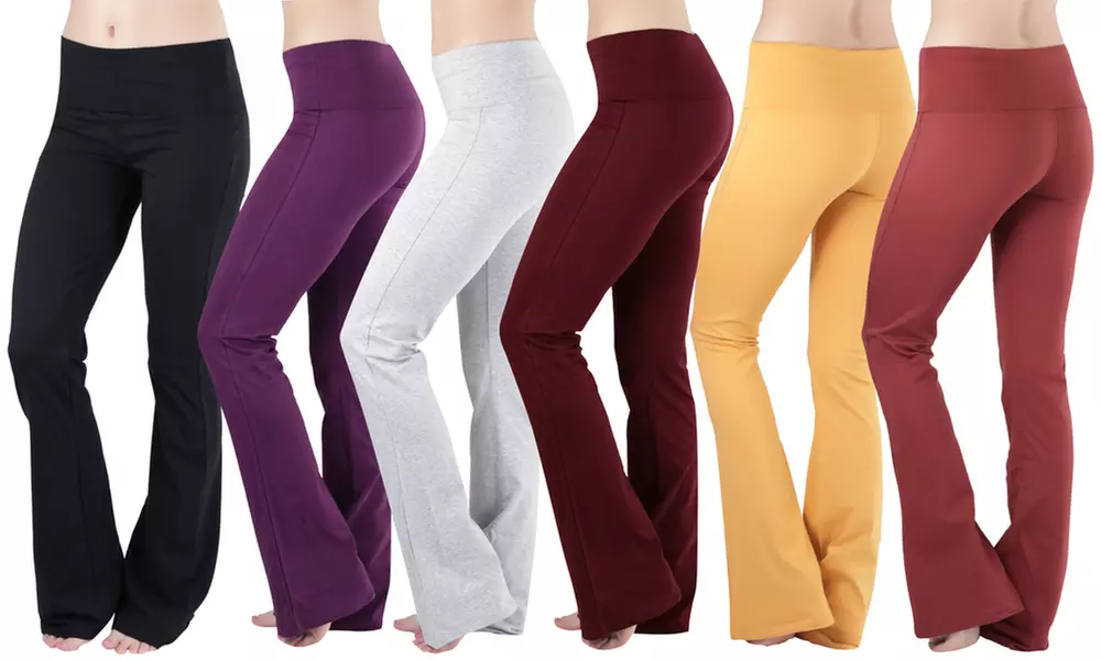 3 Pack Women's Cotton Blend Fold Over Flare Pants - Primary Image