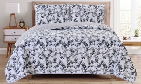 Dan River Reversible Printed Pinsonic Quilt Set (3-Piece) Other Full/Queen Grey Chevron Weave