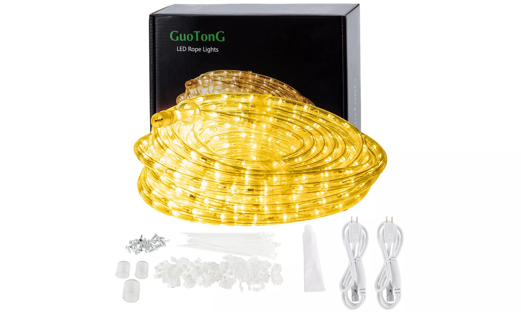 GuoTonG 50ft / 15m plug-in LED rope light, 540 warm white LED - Primary Image