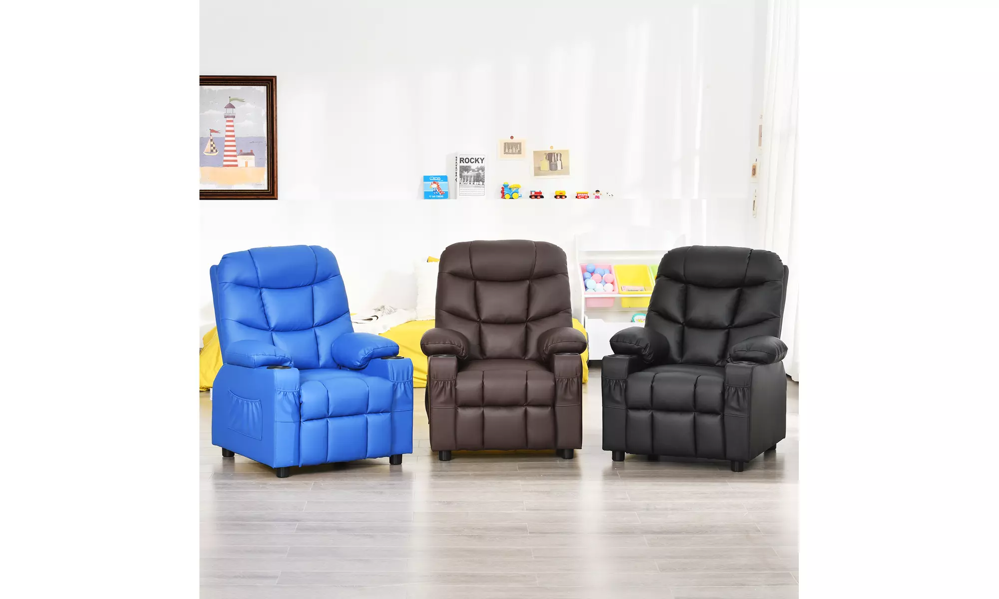 Costway Kids Youth Recliner Chair PU Leather w/Cup Holders & Side Pockets - Primary Image