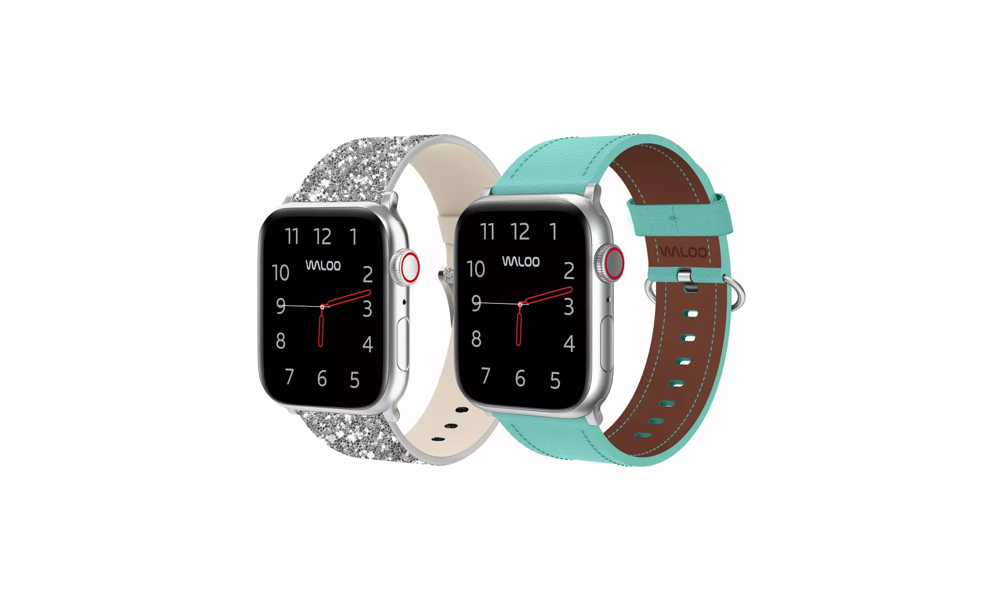 Waloo 2-Pack Leather Bling and Classic Leather Apple Watch Bands