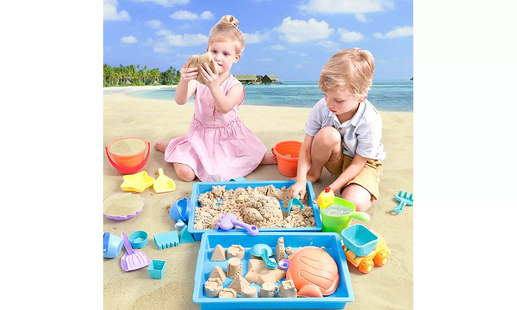14 PCS Kids Beach Model Activity Suite Set Sand Water Wheel Beach Molds Tool - Second Medium