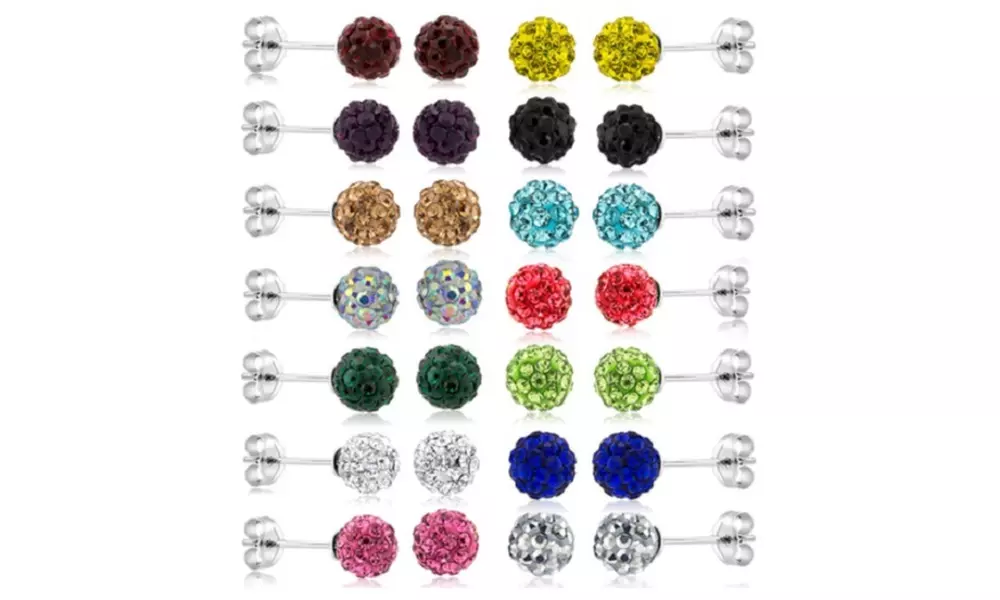 28 Pack Crystal Ball Earrings Set - Second Medium