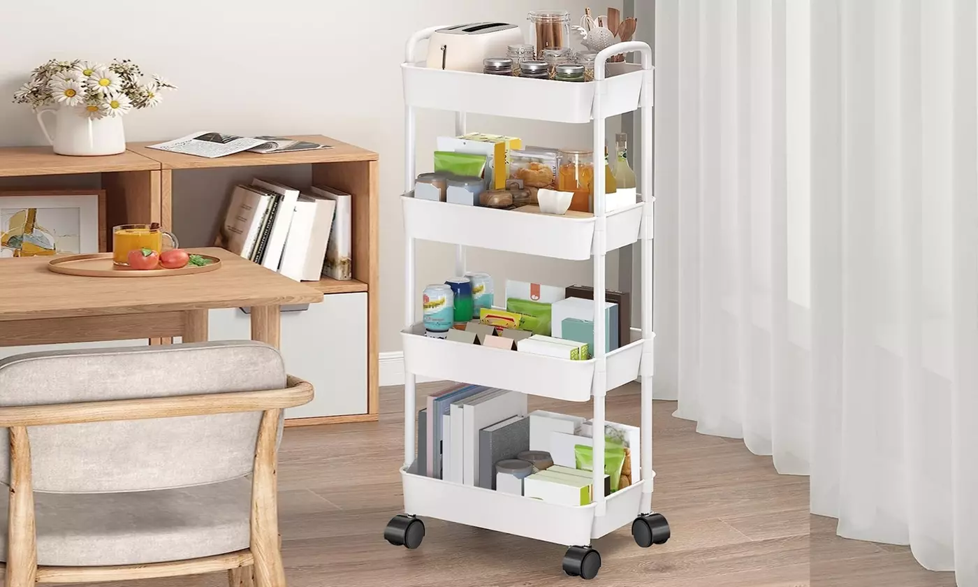 NewHome 3-Tier/4-Tier Rolling Storage Cart Mobile Shelving Unit Utility Cart