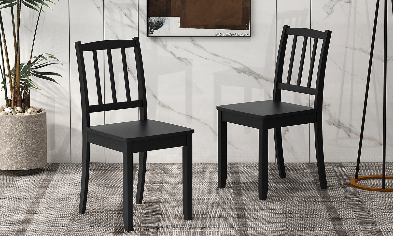 Set of Two Costway Wood Dining Chair with Rubber Wood Legs