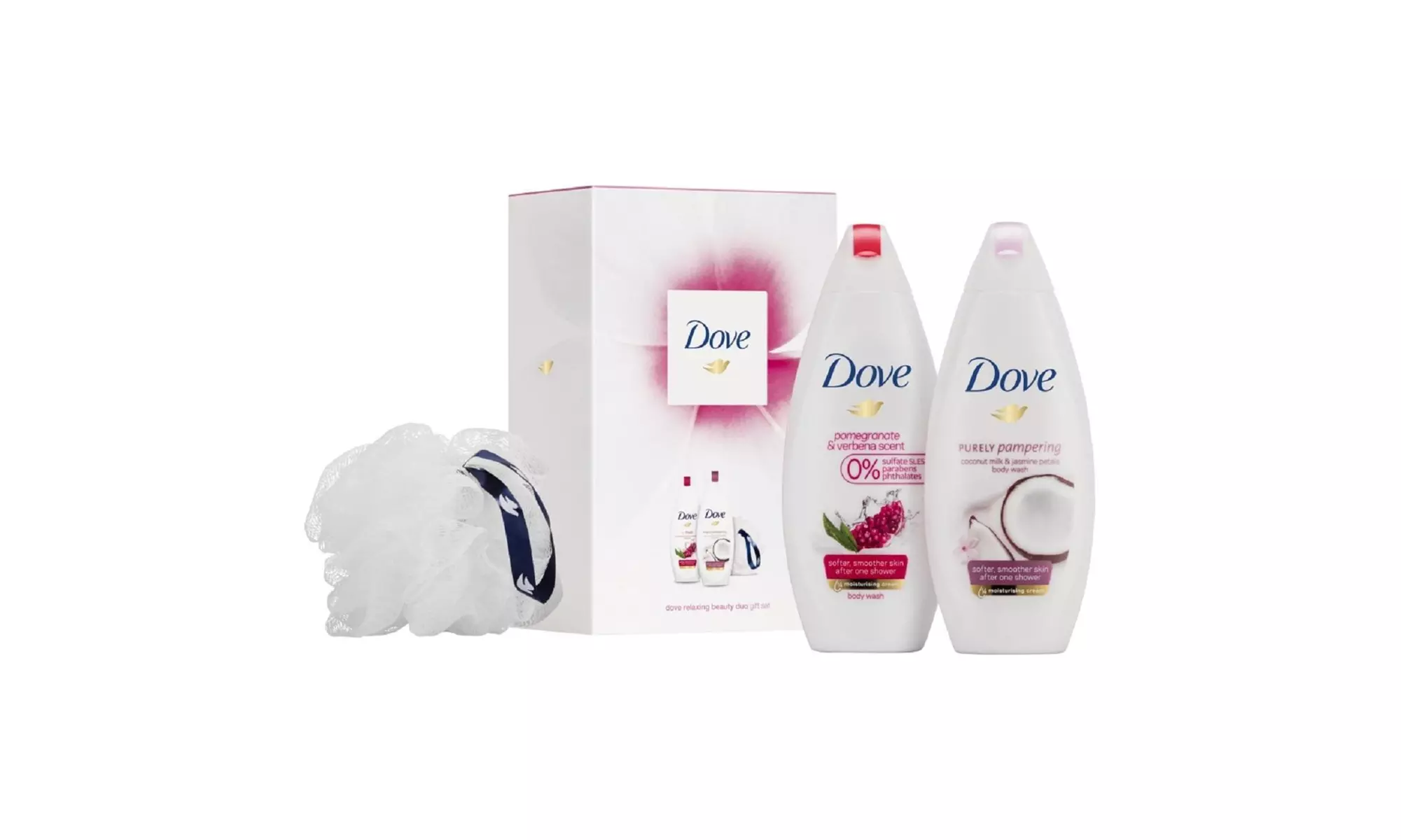 Dove Relaxing Beauty 3 Piece Womens Gift Set, Body Wash Plus Luxury Pouf - Primary Image