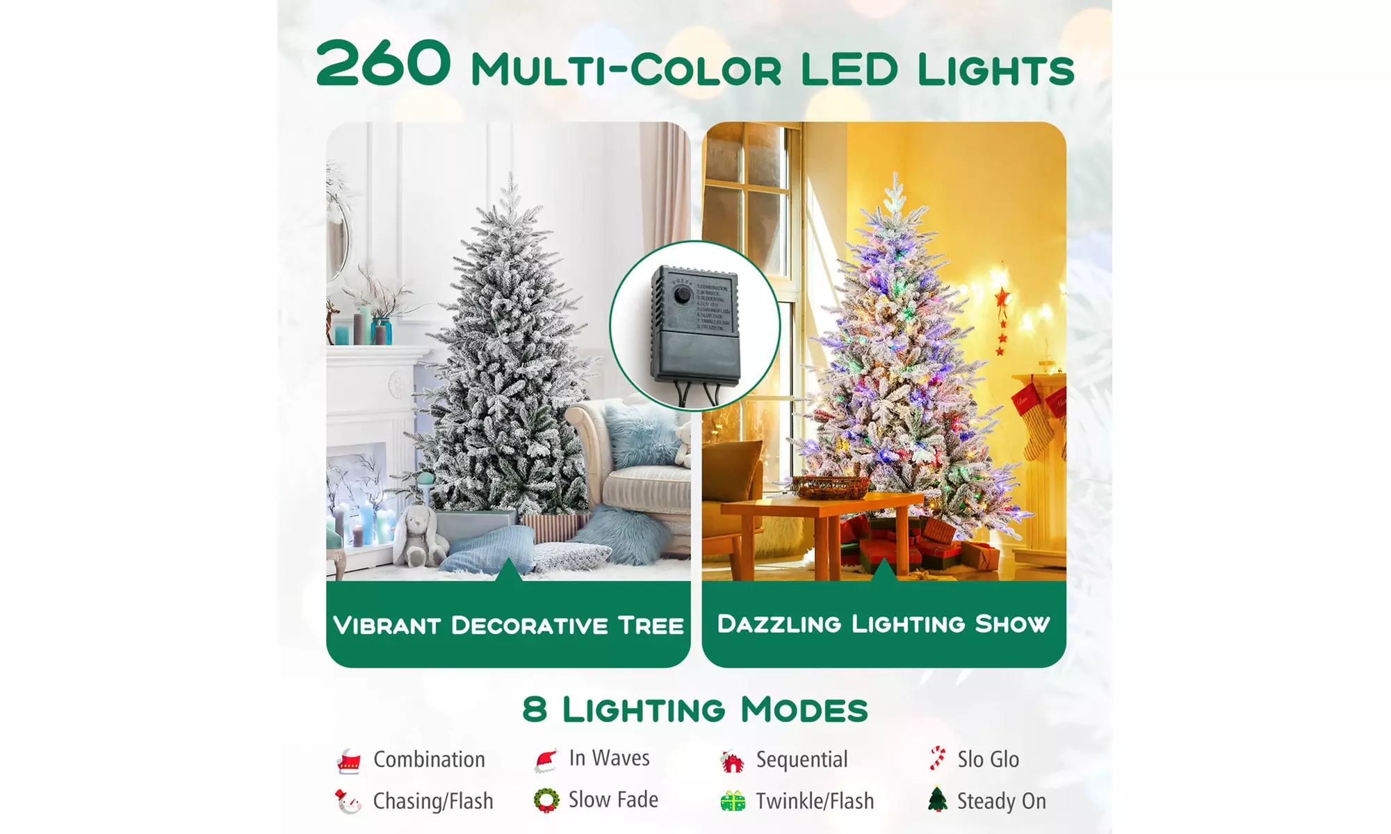 Costway 4.5/6/7 FT Christmas Tree with 8 Lighting Modes Multi-Color LED Lights