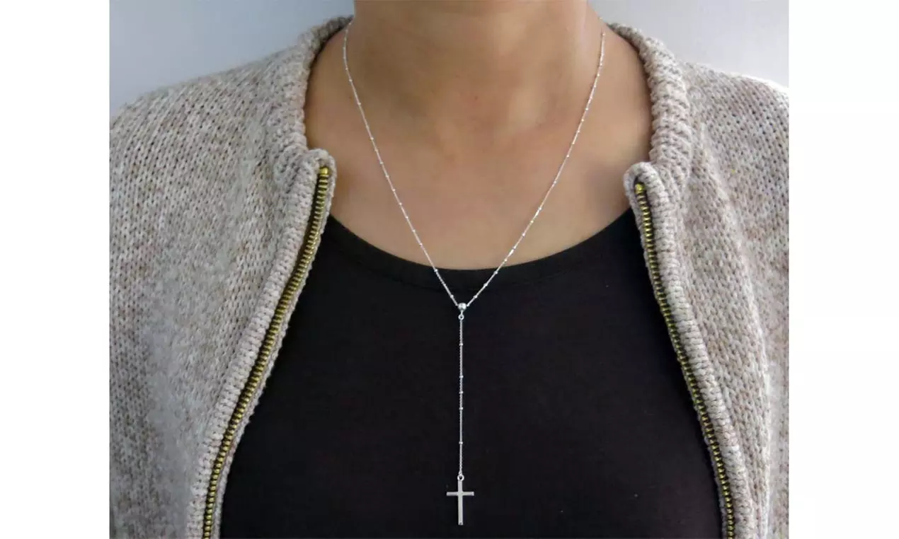 Italian Made Rosary Necklace In Solid Sterling Silver