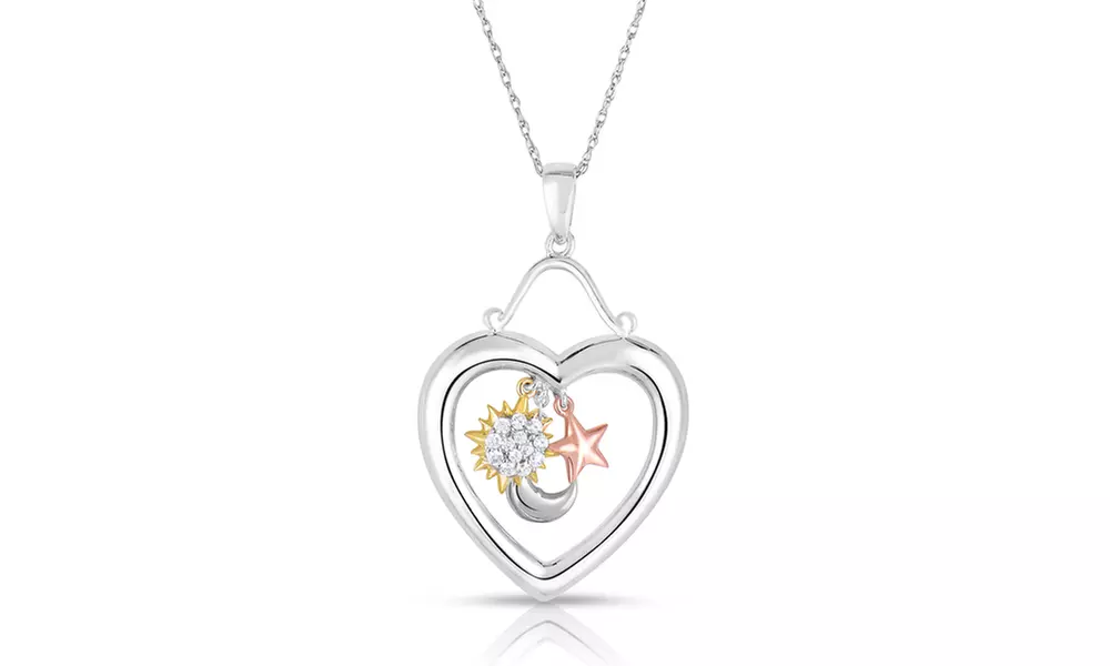 City of Hope Diamond Heart, Sun, Moon, Stars Necklace in Silver - Primary Image
