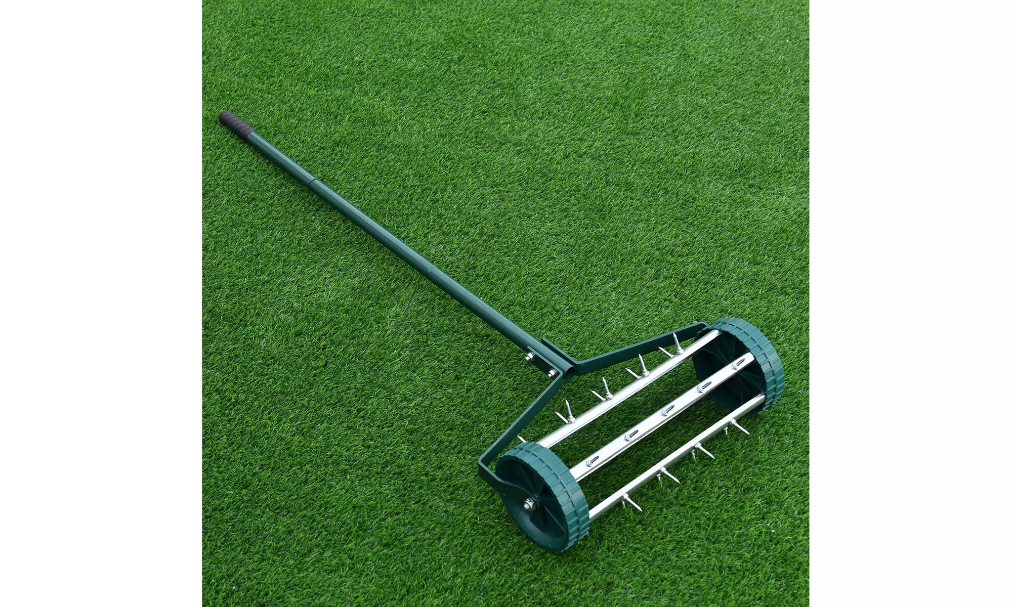 Heavy Duty Rolling Garden Lawn Aerator Roller Home Grass Steel Handle Green New - Primary Image
