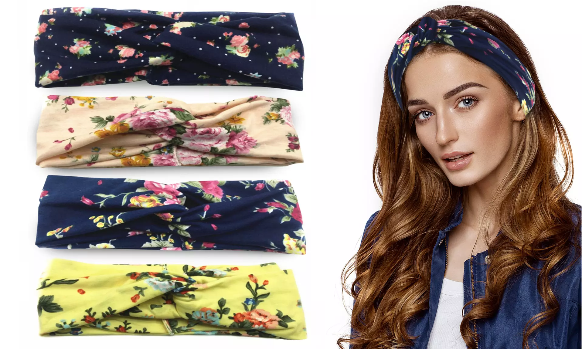 Womens Boho Criss Cross Style Head Wrap Hair Band - Floral Design - Primary Image