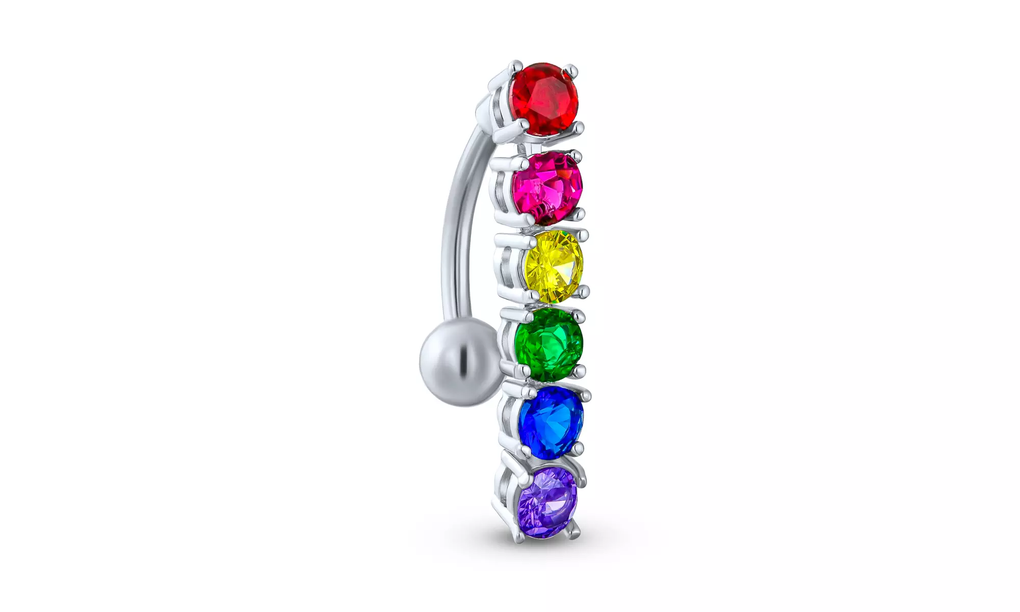 Gay Pride CZ Top Drop Belly Button Ring Silver Tone Surgical Steel 14G - Primary Image
