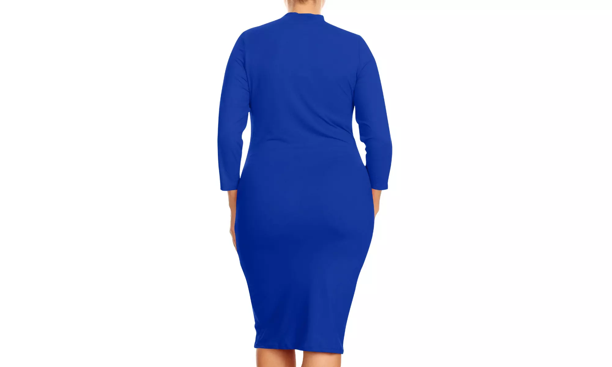 Women's Plus Size Mock Neck 3/4 Sleeves Casual Solid Bodycon Casual Mid Dress
