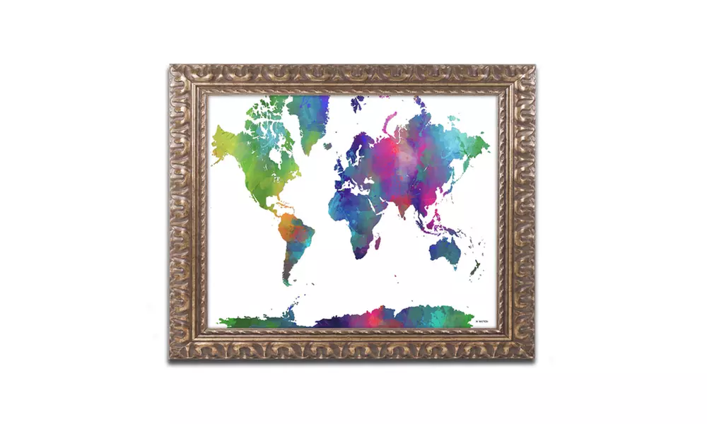 Marlene Watson 'World Map Clr-1' Ornate Framed Art - Primary Image