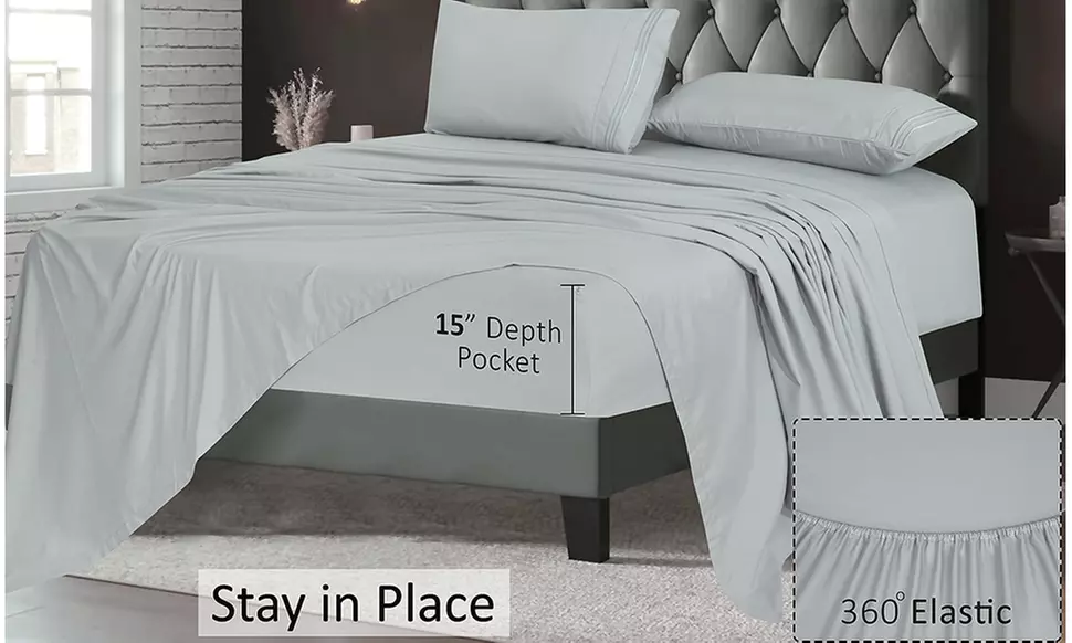 Ruvanti 1800 Series 4 Piece Microfiber Bed Sheet Set Soft Deep Pocket Sheet