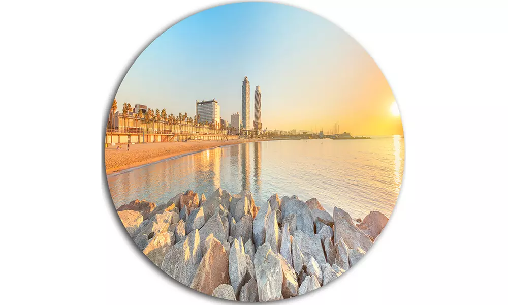 Barceloneta Beach in Barcelona' Seashore Photo Circle Metal Wall Art - Second Medium