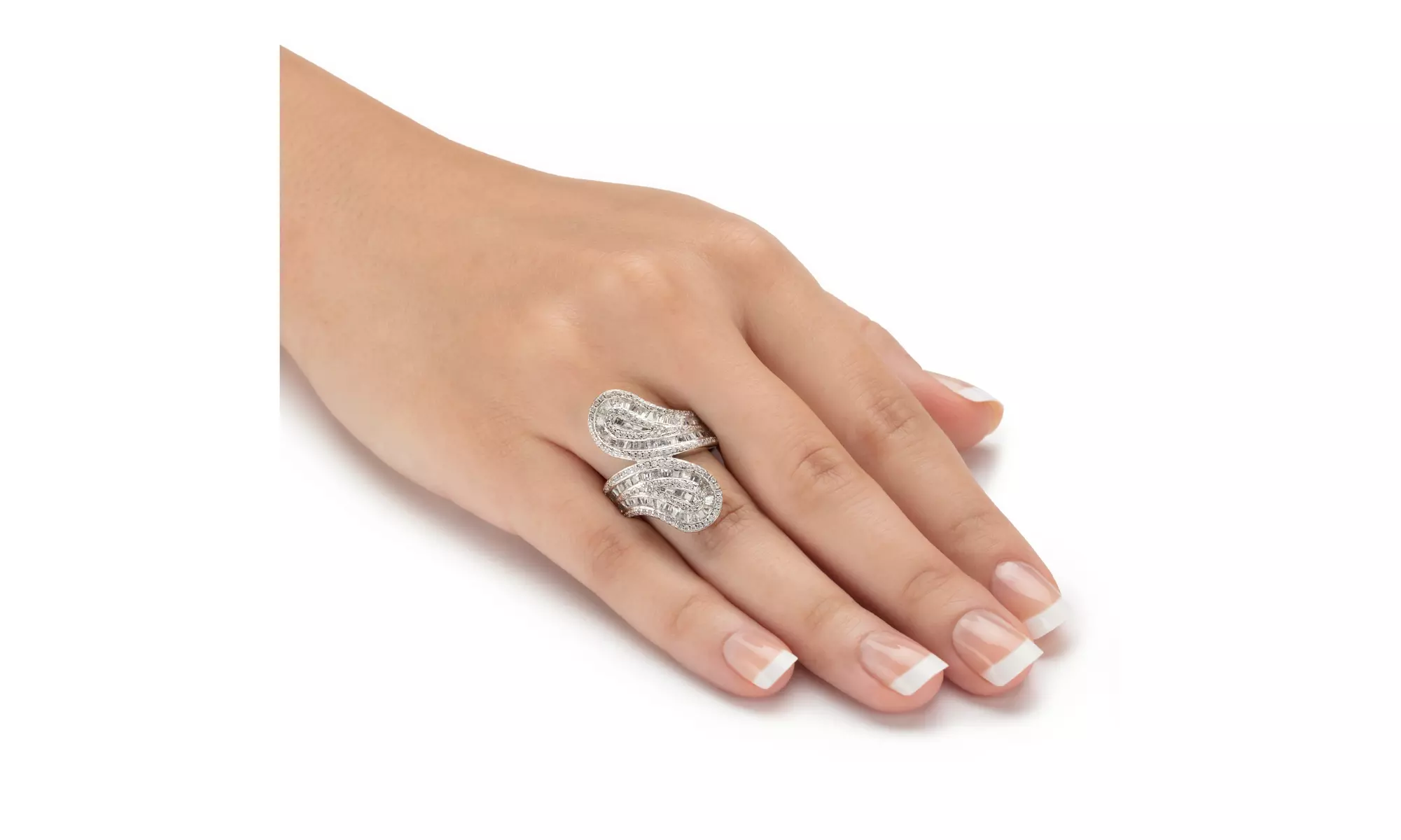 3.41 Cttw. Baguette-Cut Cubic Zirconia Platinum-Plated Bypass Ring - Second Medium