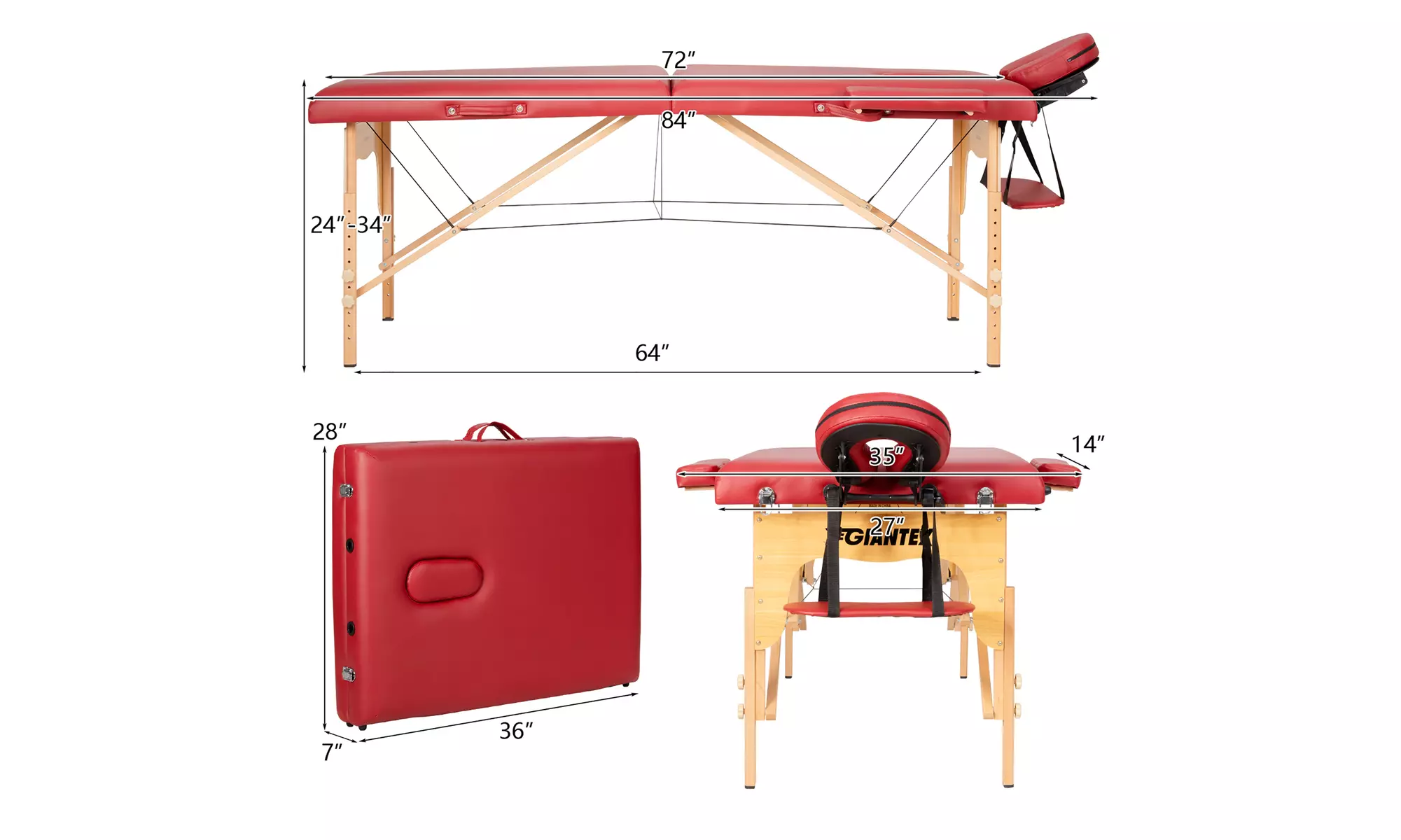 84" Portable Massage Table Adjustable Spa Bed with Carry Case