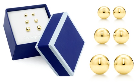 18K Gold Over Sterling Silver 4mm 5mm 6mm Trio Stud Earring Set In A Box By Pa Sterling Silver