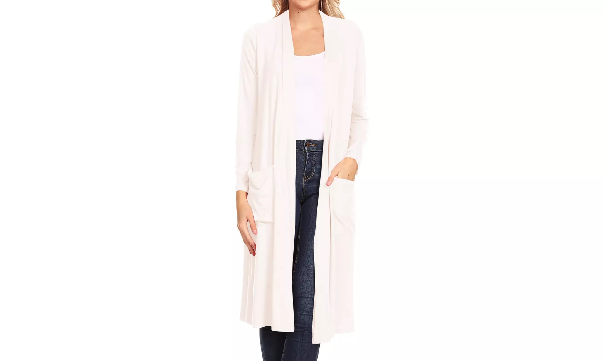 Women's Casual Open Front Side Pockets Solid  Long Cardigan