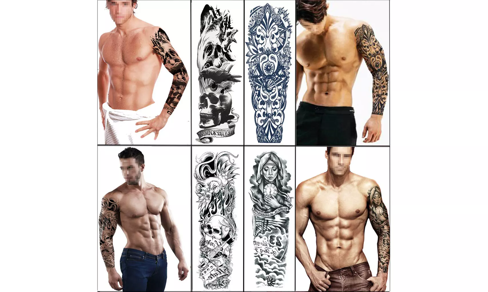 Temporary Tattoo Sleeves 8 Sheets Large Fake Black Full Arm Tattoo Stickers - Second Medium