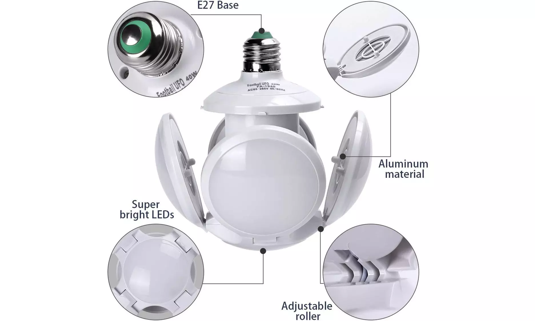 E27 Football UFO Lamp LED Workshop Folding Light Garage Deformable Ceiling Bulb