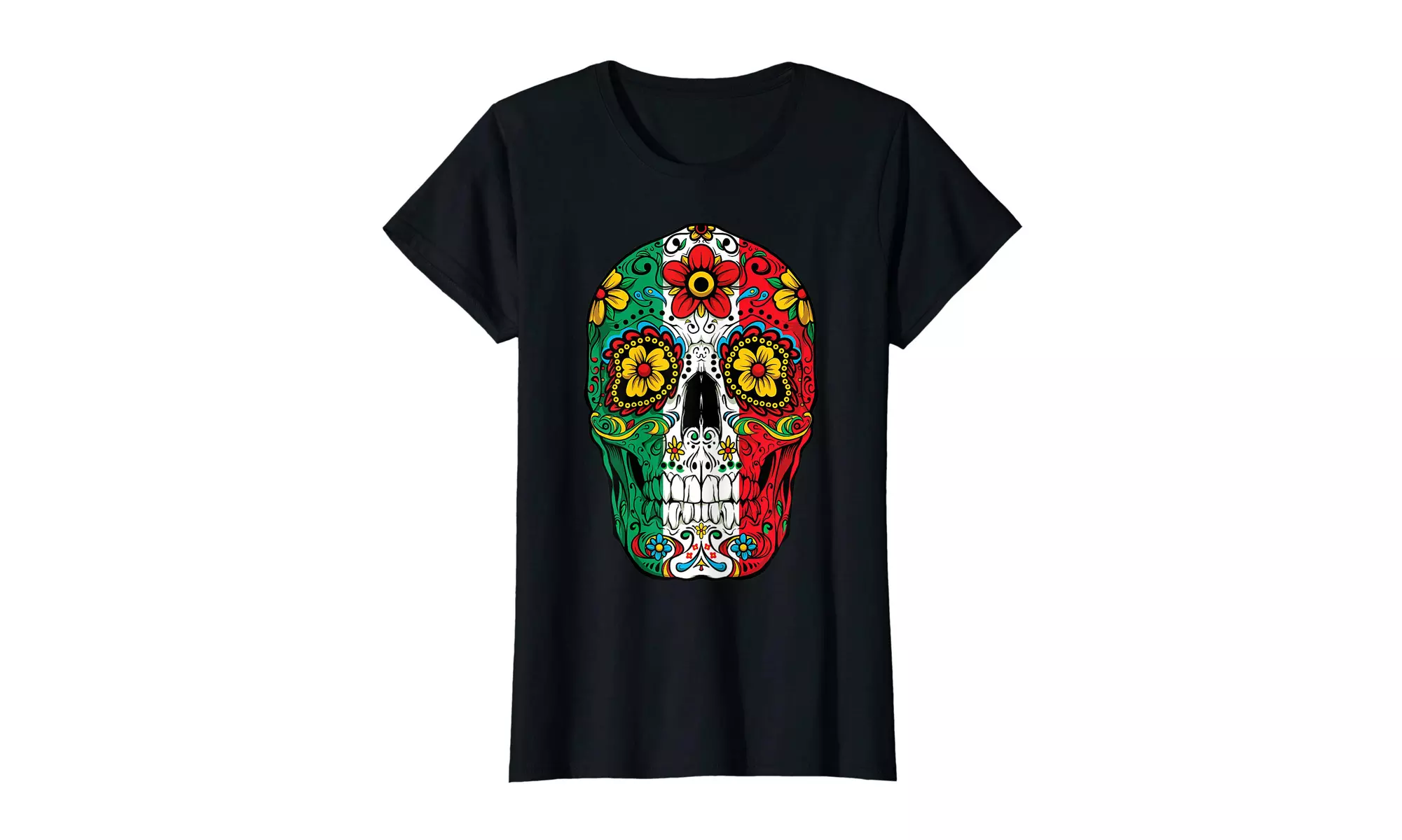 Day Of The Dead Sugar Skull Cinco de Mayo Women Mexican Flag T-Shirt - Primary Image