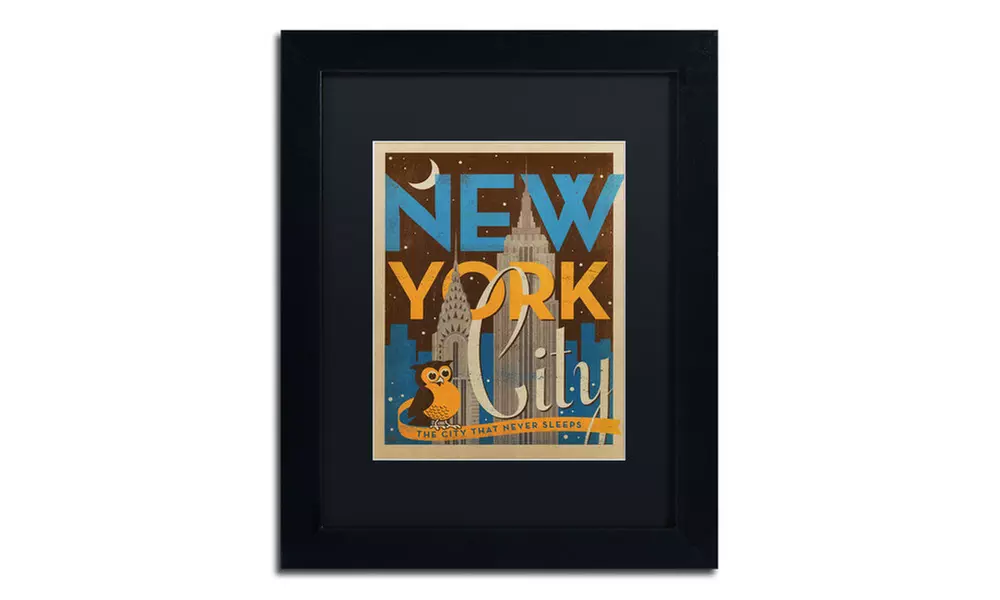 Anderson Design Group 'New York Night' Matted Black Framed Art - Primary Image