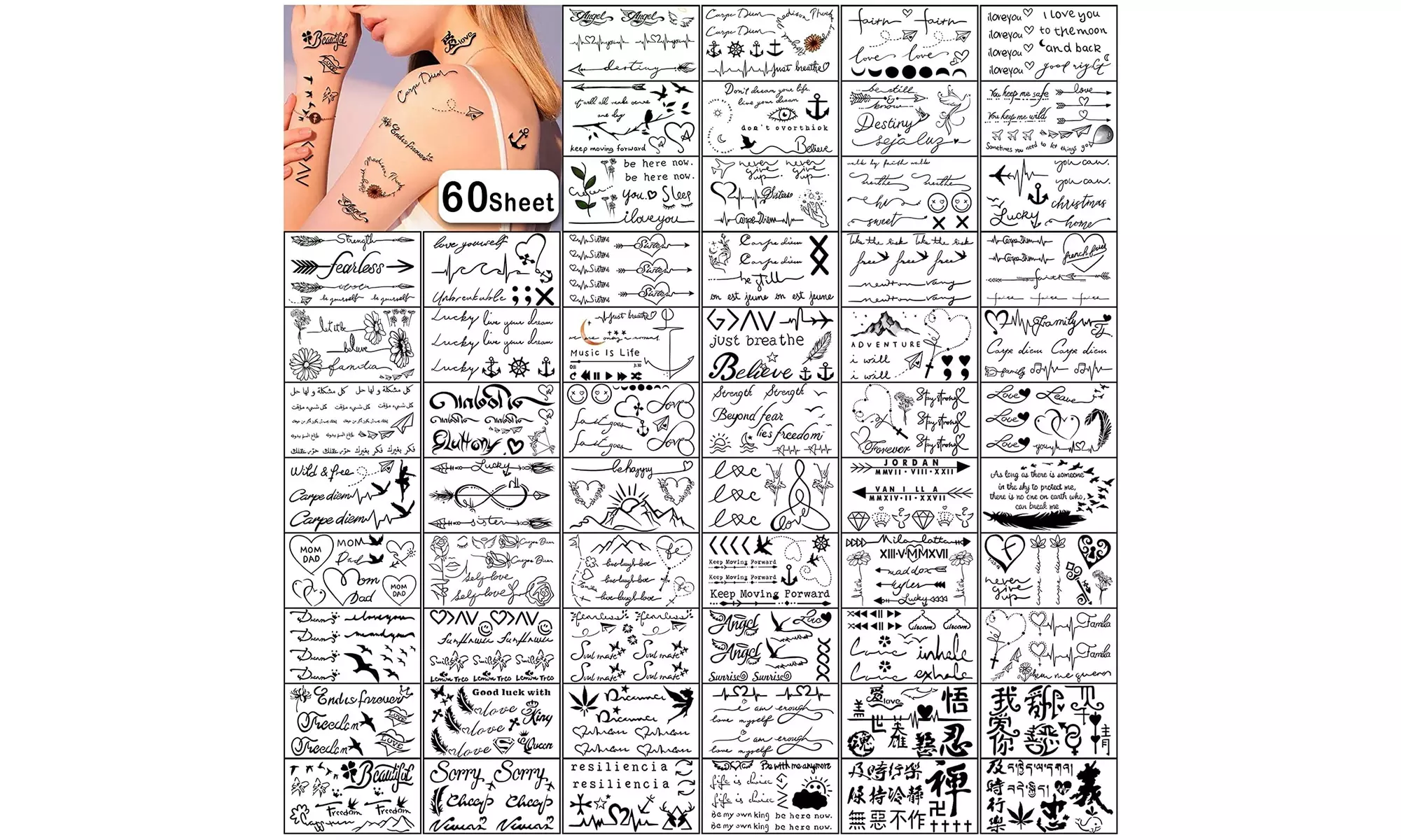 Yazhiji Tiny Temporary Tattoos - 60 Sheets Waterproof Fake Tattoo - Primary Image