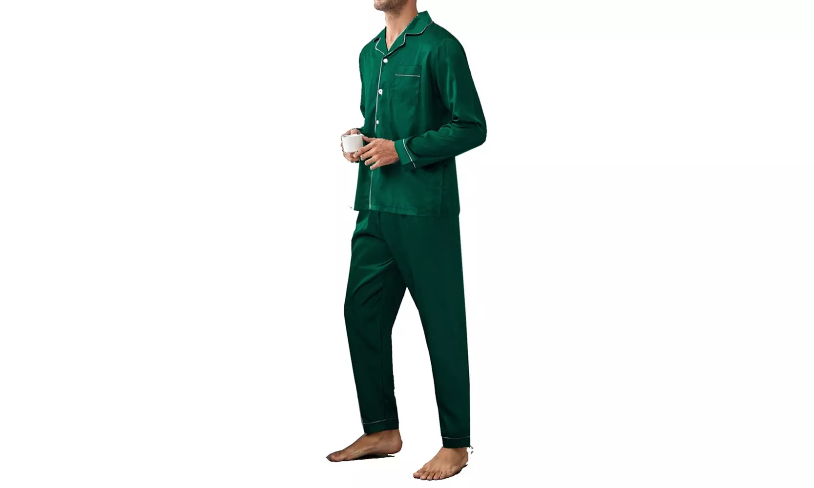 Men's Long Sleeve Soft Satin 2 Piece Pajamas Sleepwear Button Down Pjs Set