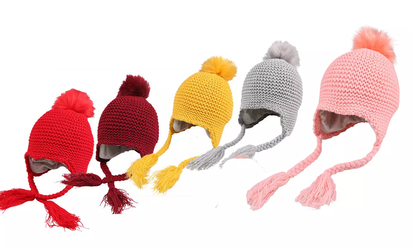 Newborn Kids Baby Boy Girl Pom Hat Winter Warm Crochet Knit Bobble Beanie Cap - Primary Image