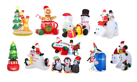 Costway Inflatable Christmas Santa Claus Helicopter Snowman Penguin Lights Multi-color 5FT Snowmen With Gift Boxes