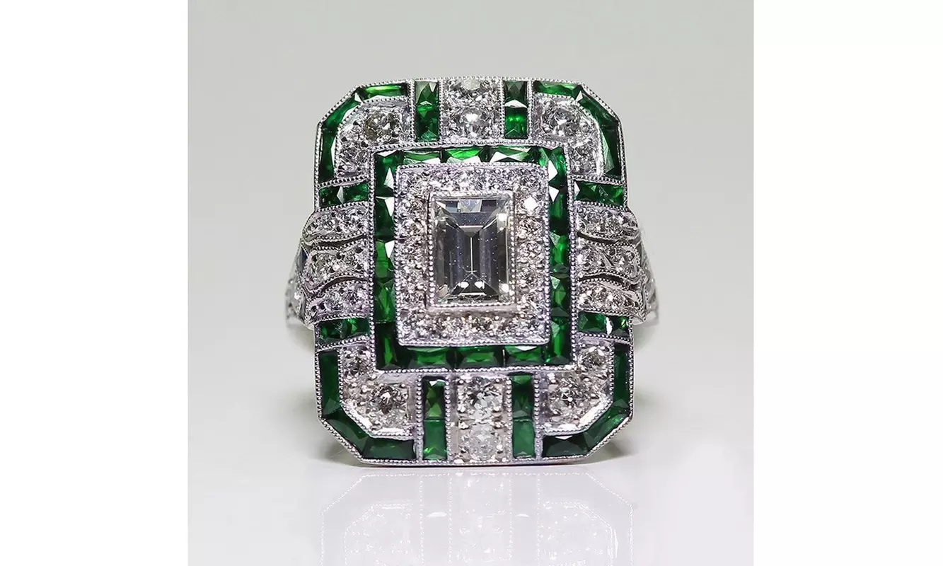 Antique Art Deco 925 Sterling Silver Blue Sapphire Diamond Engagement Ring - Second Medium