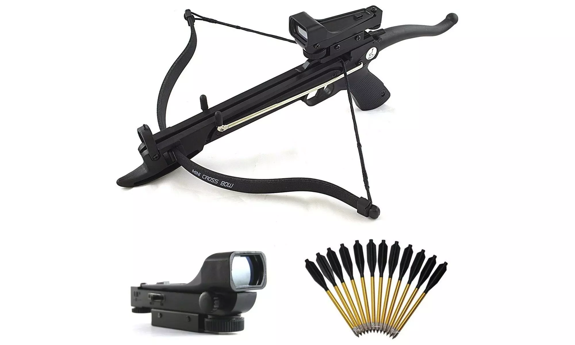 MINI 80 LB SELF COCKING PISTOL GUN CROSSBOW  RED DOT SCOPE & 15 ALUMINUM ARROWS - Primary Image