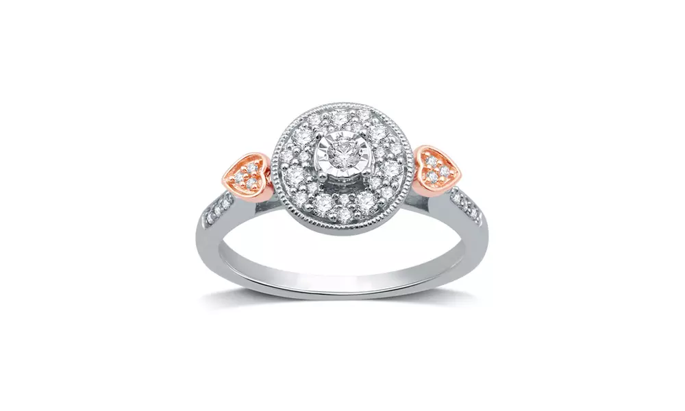 1/3 CTTW Round Diamond Cluster Ring with Rose Heart Accents in Silver By DeCarat - Primary Image