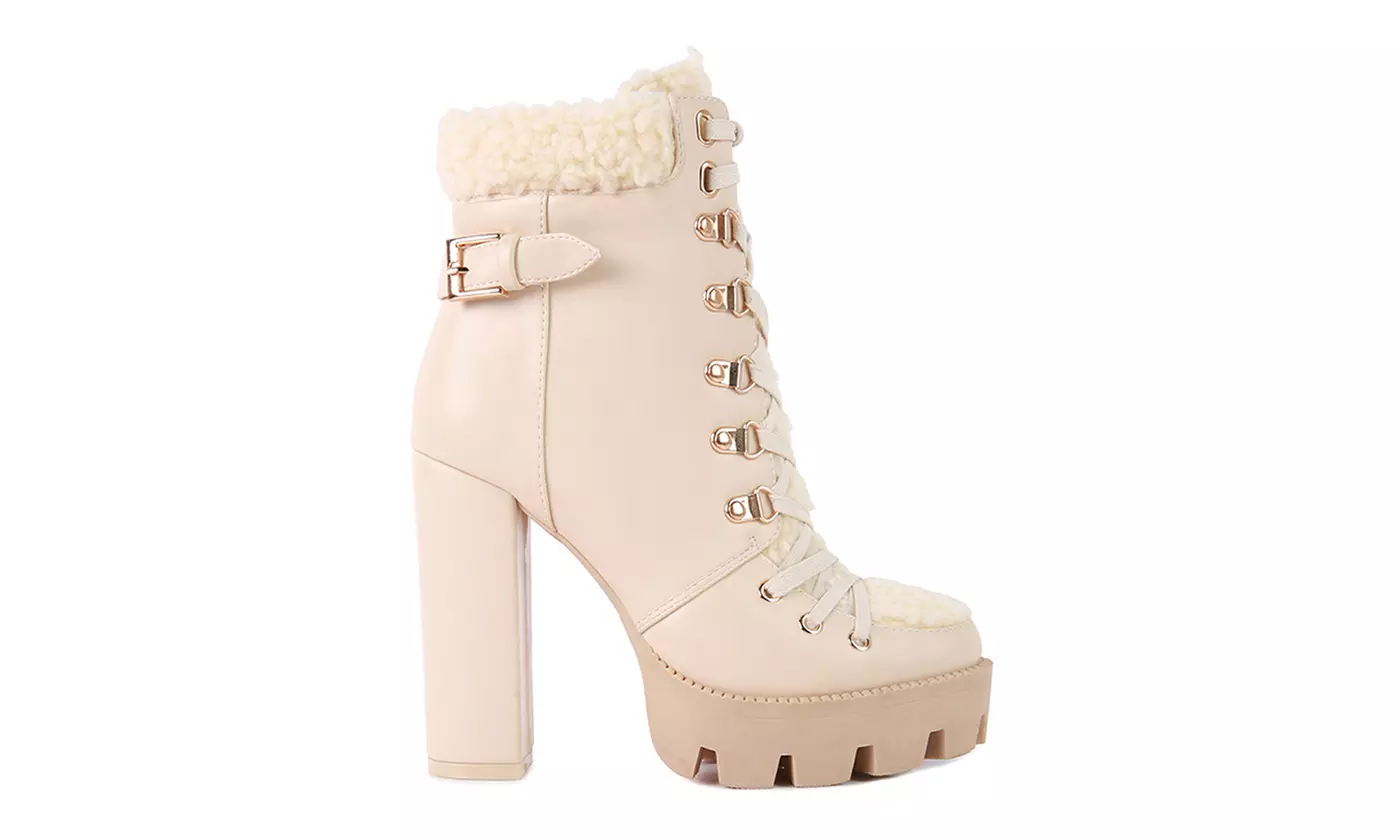 London Rag Pines Faux Fur Collared Plaftorm Ankle Boots