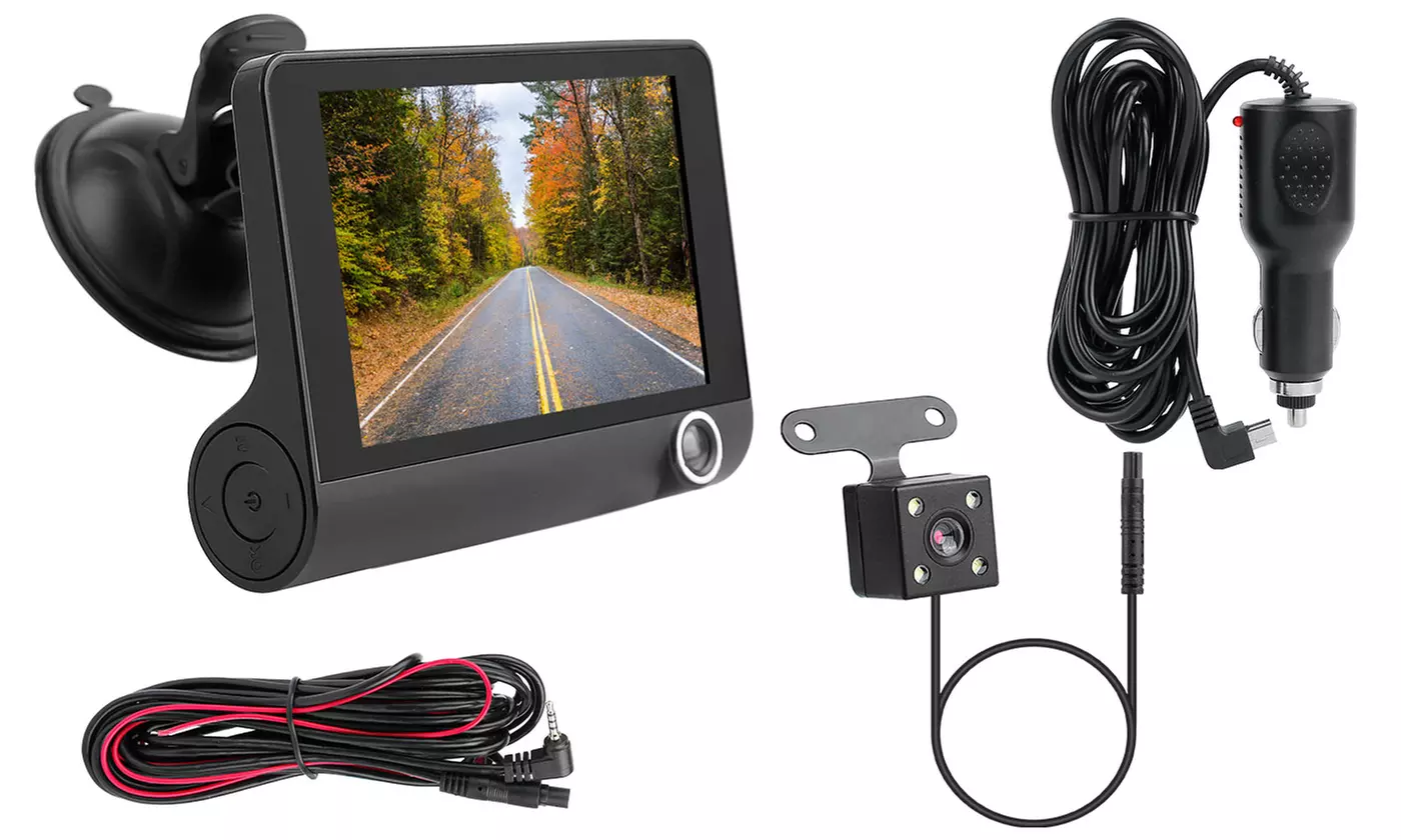 iMounTEK FHD 1080P Car DVR Dash Camera 4" Screen 3 Lens Vehicle Driving Recorder - Second Medium