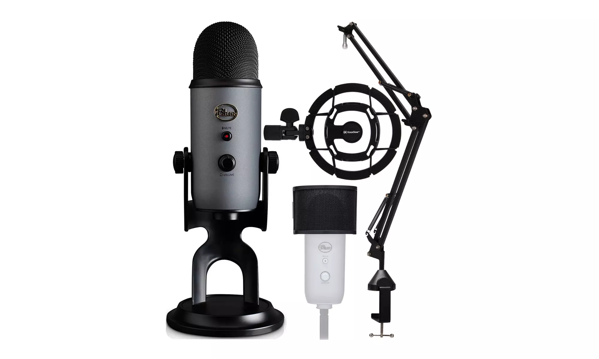 BLUE Microphones Yeti USB Microphone (Slate) with Boom Arm, Mount Bundle - Second Medium