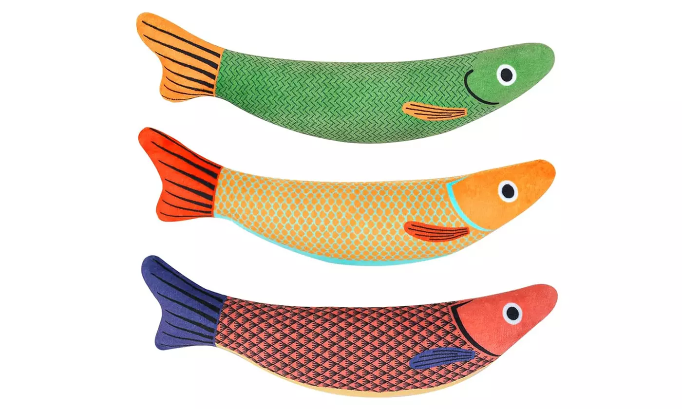 Set of 3 Fish Cat Toys with Crinkle Sound