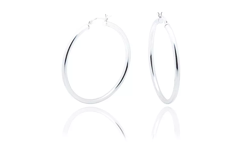 Solid Sterling Silver Polished 3MM Italian Hoop Earrings 