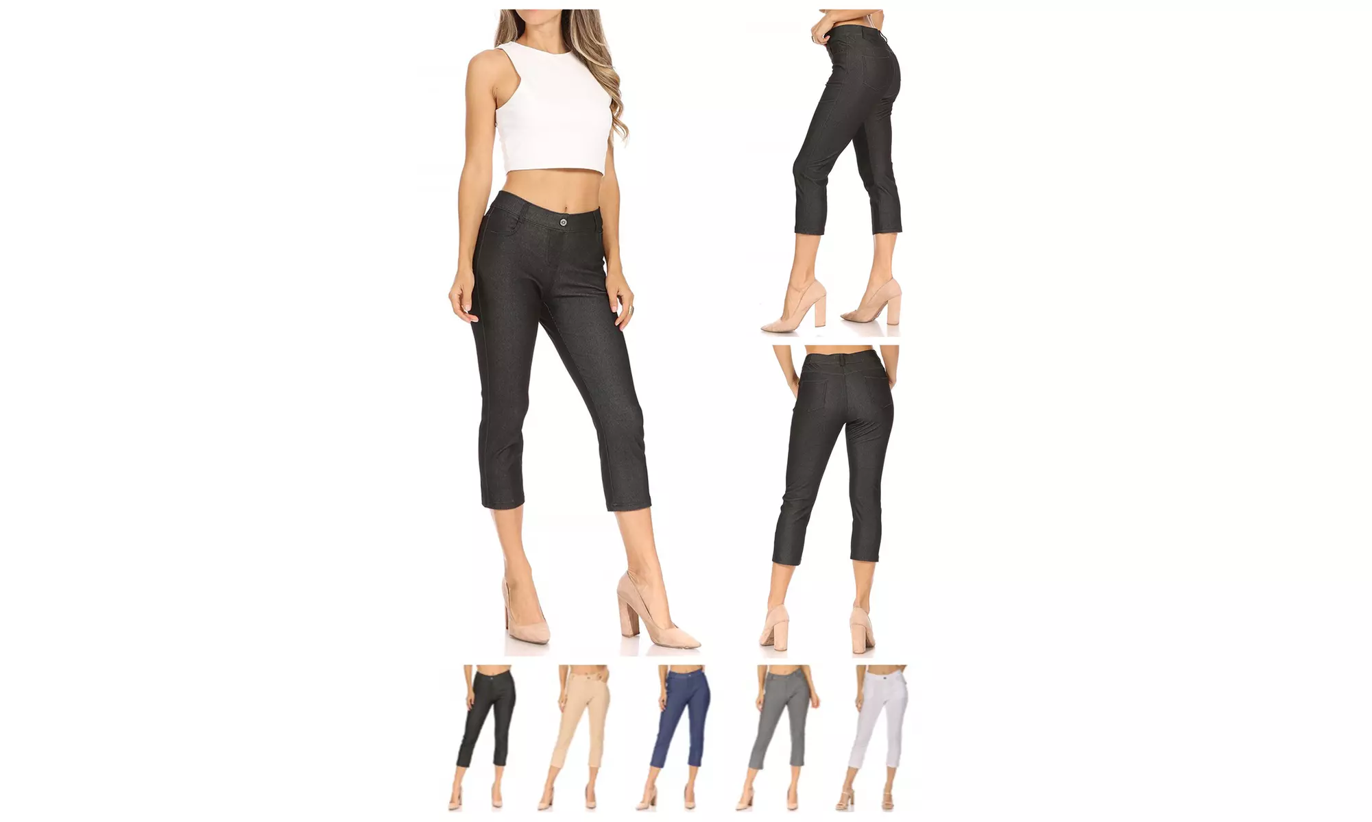 Women's Casual Comfy Slim Pocket Jeggings Jeans Capri Pants