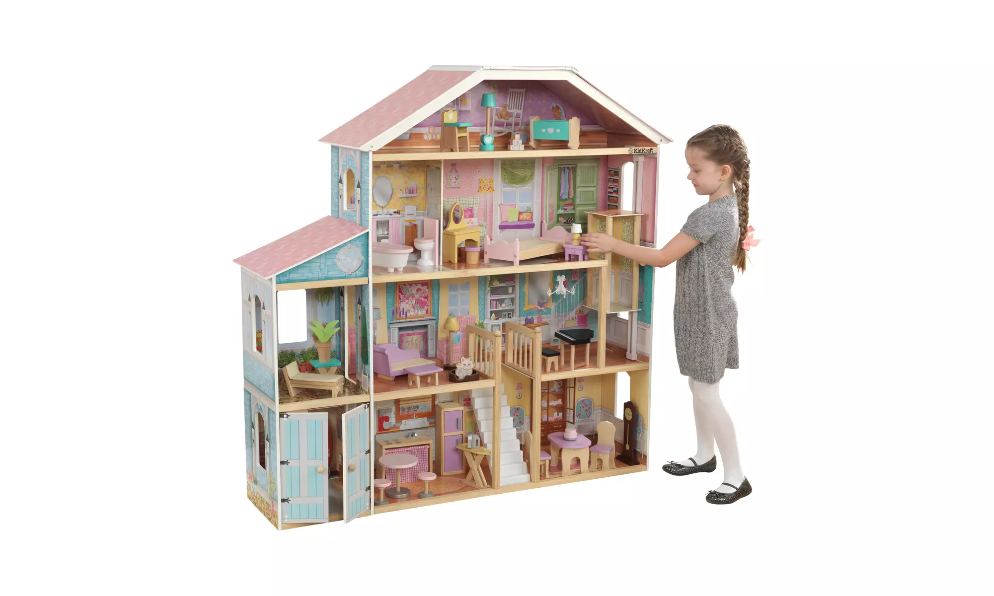 KidKraft Grand View Mansion Dollhouse with EZ Kraft Assembly and 34 Accessories - Primary Image
