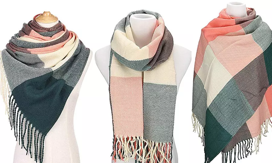 Women's Plaid Scarf Winter Oversized Scarves Tartan Shawl Wrap - Primary Image