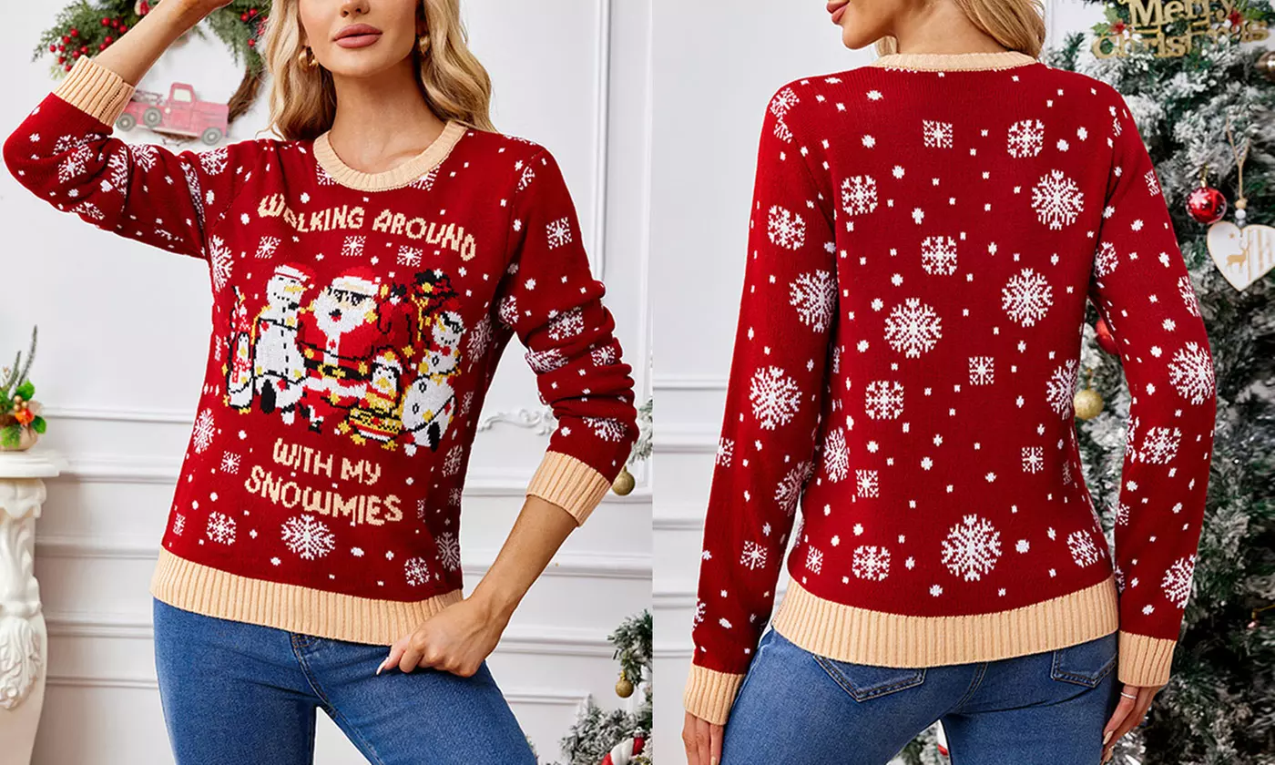 Women's Funny Christmas Pullover Long Sleeve Novelty Print Sweaters