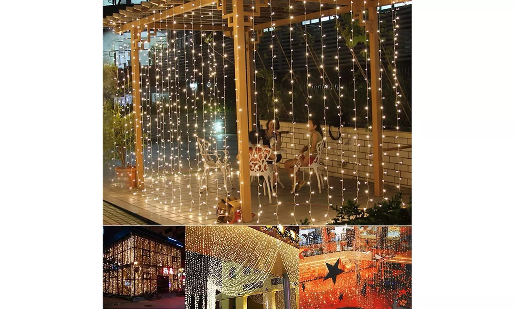 10ft x300-LED Warm White Light Outdoor Decoration String Curtain Light - Primary Image