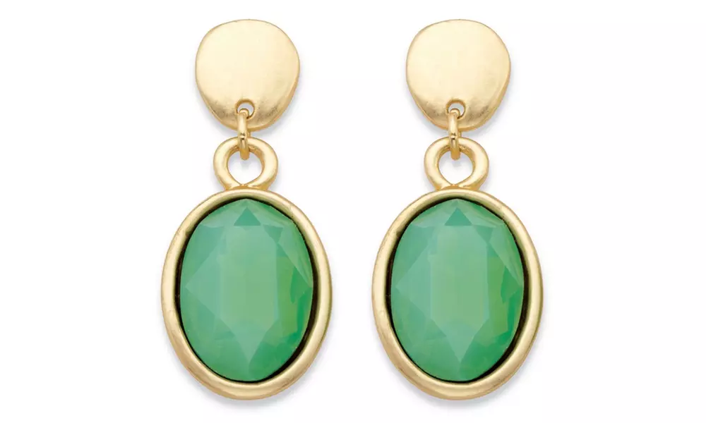 Sim. Aquamarine Gold Tone Earrings - Primary Image